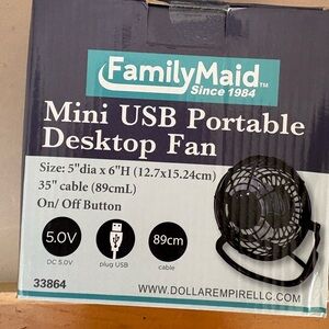 Family Maid Black Mini USB Portable Desktop Fan New in Packaging
